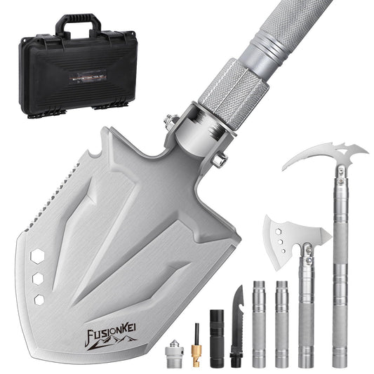 FUSIONKEI Folding Shovel 18 in 1 Multifunctional Camping Shovel Outdoor Spade Field Spade with Axe and Pickaxe for Offroad Survival Hiking Garden