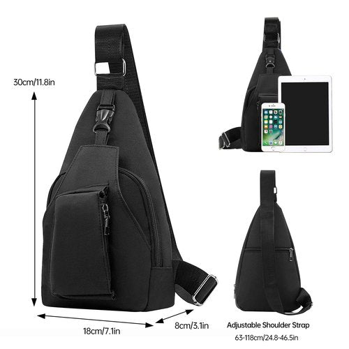 Long Keeper Sling Shoulder Bag - Women Men Casual Crossbody Chest Bag Lightweight Hiking Travel Running Daypack Bag (Black)