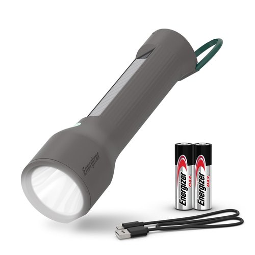 Energizer S-600 Hybrid Power LED Flashlight, Solar, Rechargeable, or AA Battery Powered, IPX4 Water Resistant Bright Flashlight