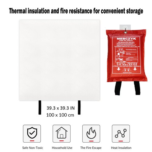 Mebczyk Fire Blanket Kitchen Emergency Blankets with Silicone Coating.Fireproof Blanket Fire Blanket for Home for Kitchen,Camping,Office,BBQ,Welding and Depot!Car Fire Retardant (39"X39" 1Pack)
