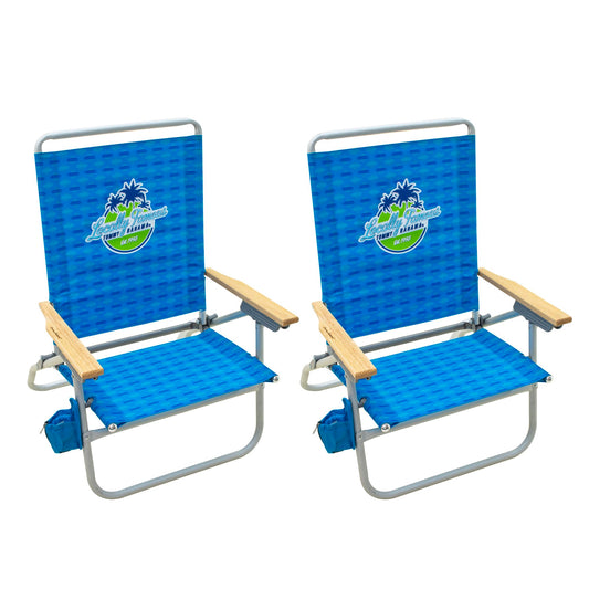 Tommy Bahama 2-Pack of 4-Position Extended 12.8" Seat Height Easy in-Easy Out Folding Beach Chair, Light Blue