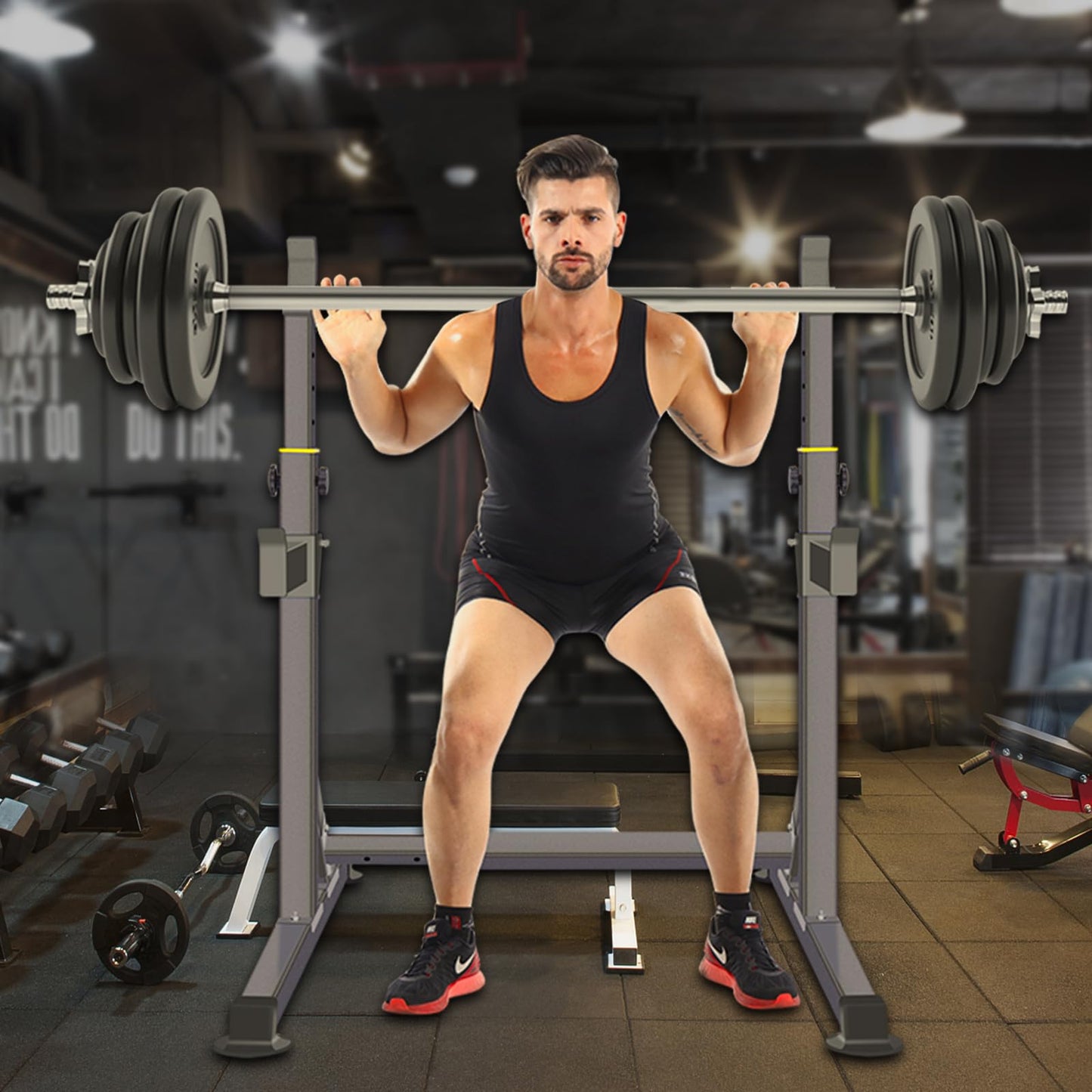 Adjustable Squat Rack,Multi-Function Barbell Rack for Weight Lifting and Home Gym Fitness Workout Portable Squat Bench Press