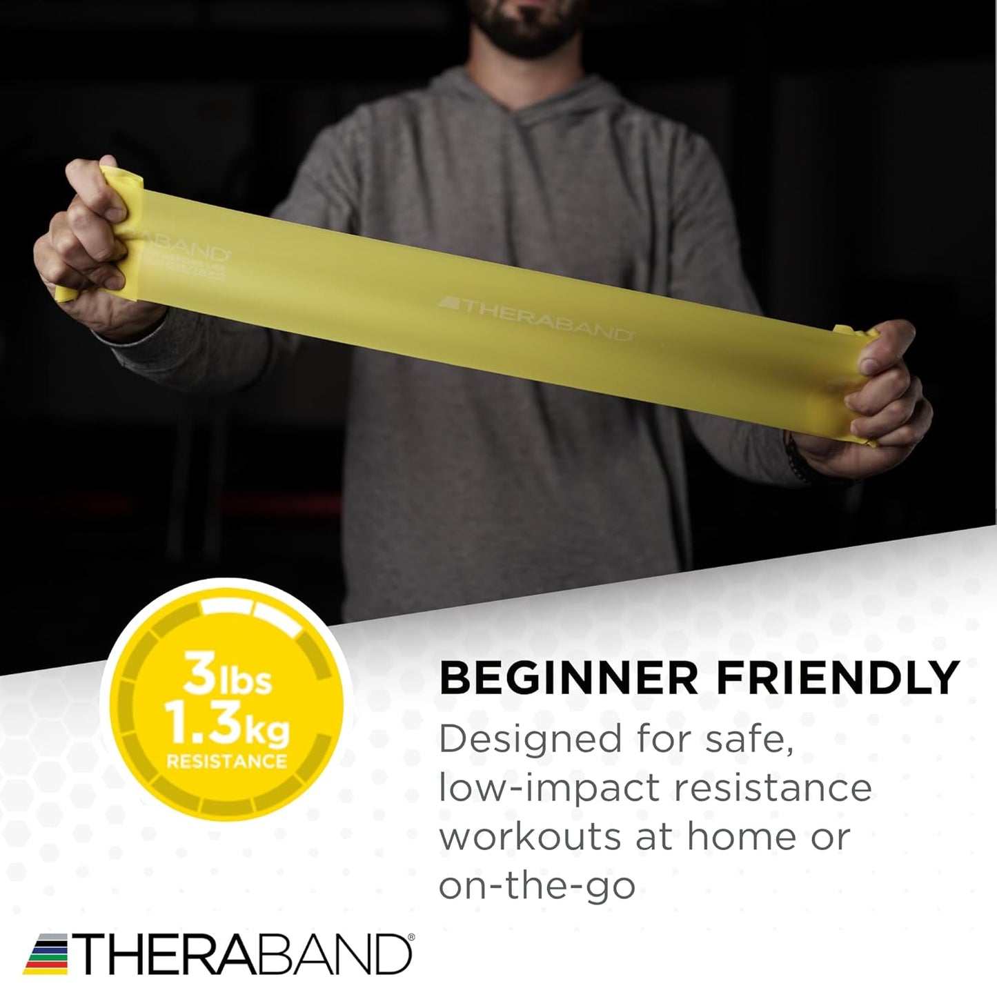 THERABAND Resistance Bands Set, Beginner Kit, Yellow, Red, Green, Non-Latex Elastic Bands for Exercise & Physical Therapy, Strength Training Bands for Upper & Lower Body Fitness