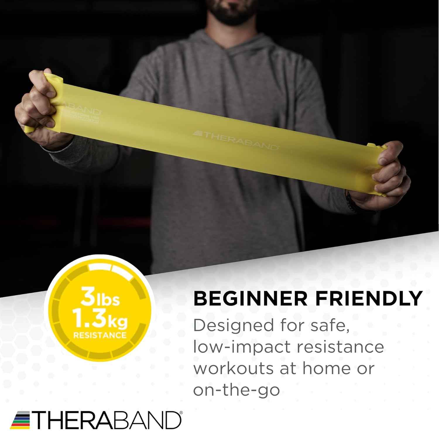 THERABAND Resistance Bands Set - Non-Latex Elastic Exercise Bands for Strength Training & Physical Therapy - Beginner Kit with Yellow, Red, Green