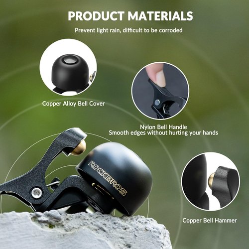ROCKBROS Bike Bell Copper Alloy Durable Bicycle Bell with Clear&Long Sound,Right Hand Bike Ring Bell for Handlebars Adults More Than 100 dB