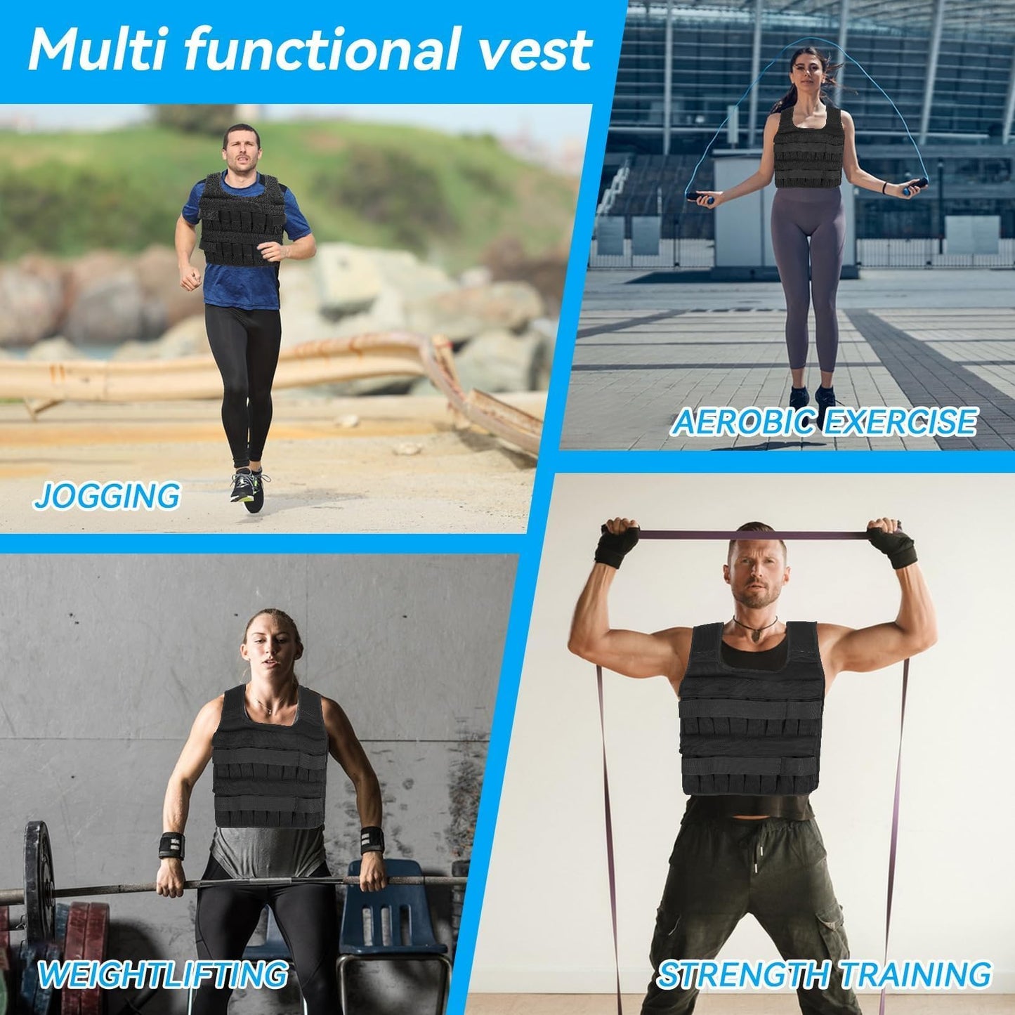 35KG Weighted Vest（Without Weight）, 53x44cm/20.9x17.3in Strength Training Fitness Sandbag Adjustable Sports Running Mesh Vest for Men Women