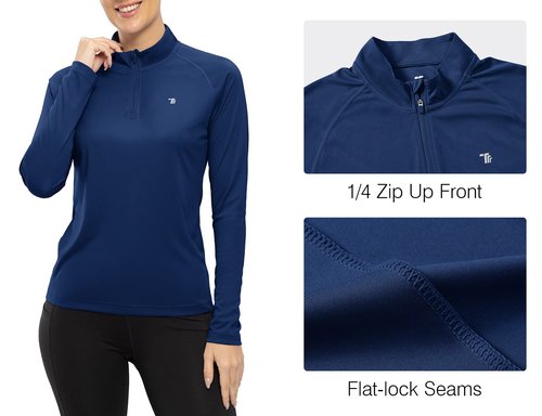 Rdruko Women's SPF Shirts Long Sleeve Lightweight Quater Zip UV Protection Dry Fit Hiking Pullover(Navy, US XXL)