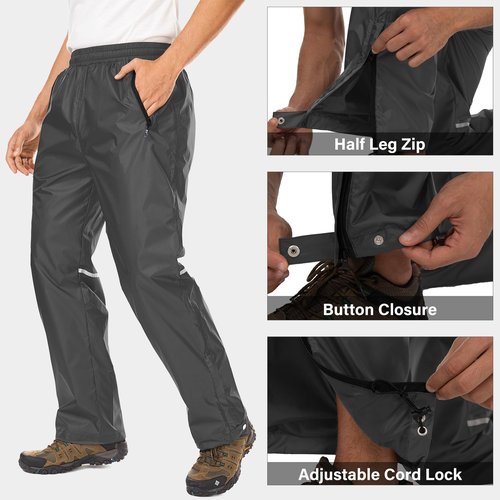 Men's Rain Pants Waterproof Over Pants Windproof Outdoor Hiking Pants for Golf, Fishing，Cycling Black