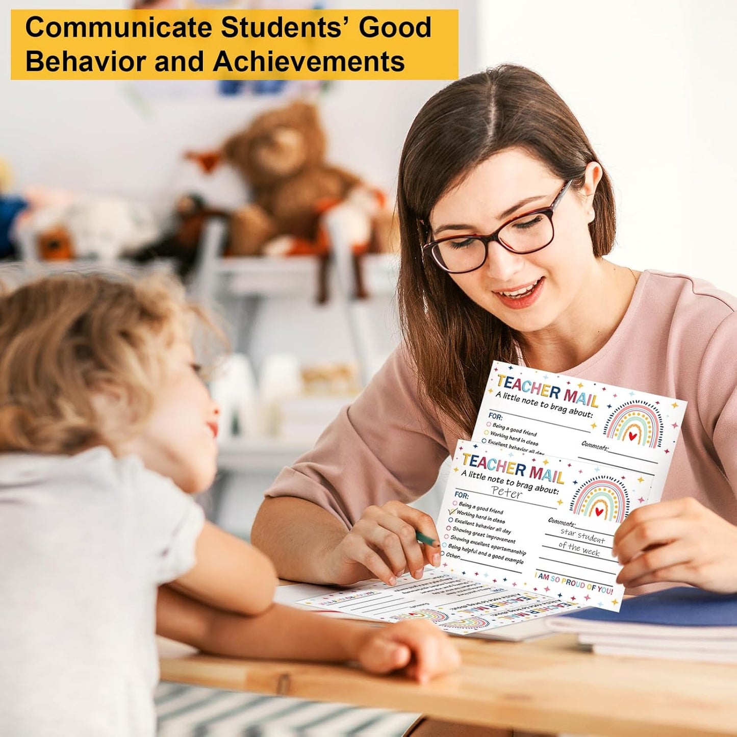 50Pcs Teacher Mail Notes to Parents, Smiley Face Happy Mail Postcards Classroom Good Behavior Incentive Motivational Cards to Send Home for Preschool Kindergarten Elementary School Teacher Supplies