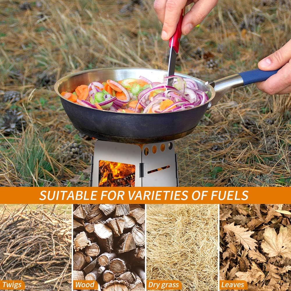 Portable Stainless Steel Wood Burning Camping Stove - Lightweight Folding Backpacking Grill for Hiking, BBQ, and Outdoor Adventures