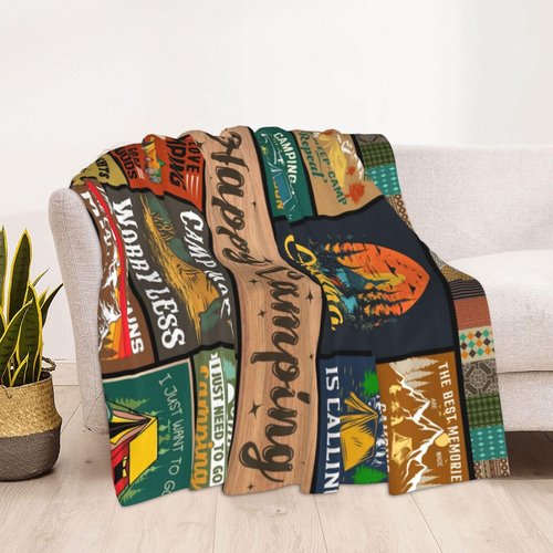 VMREAYR Cool Camping Gifts for Women, Camping Blanket 60" X 50", Woman Camping' Gift Camper Decor, Camp Blanket, Camping' Stuff, Camping's Decor for Camper, Blankets Gifts for Camping Lover