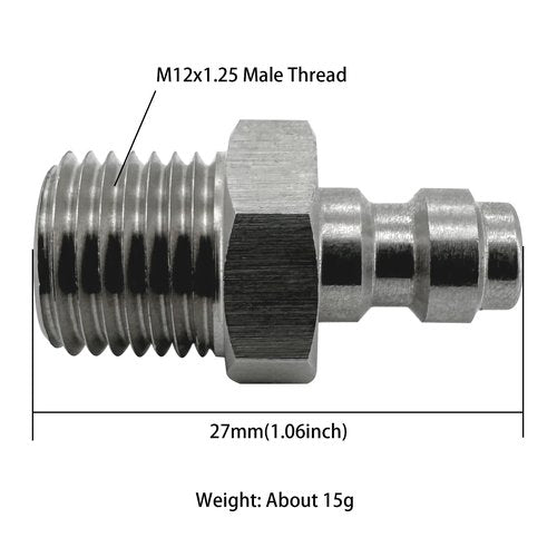 HMKUGO M12x1.25 Male Thread PCP Paintball Charging Fittings, Stainless Steel 8mm Quick-Disconnect Plug Adapter