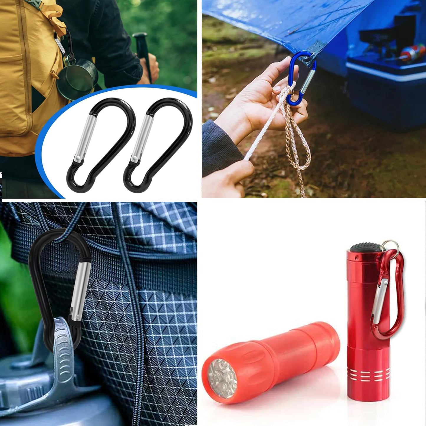 6PCS Carabiners, LDJZON Aluminum Carabiner Clip Spring Snap Hook with 6PCS Keyrings Keychain Hook for Keys, Backbag, Camping Lamp,Water Bottle (Red/Orange/Dark Blue/Purple/Green/Black, 2.32 inch)