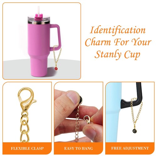 Oubaka Letter Charm Accessories for Stanley Cup,6pcs Initial Chain with 26pcs A-Z ID Initial Letter Charm Personalized Water Bottle Charms for Stanley Tumbler Handle Charms