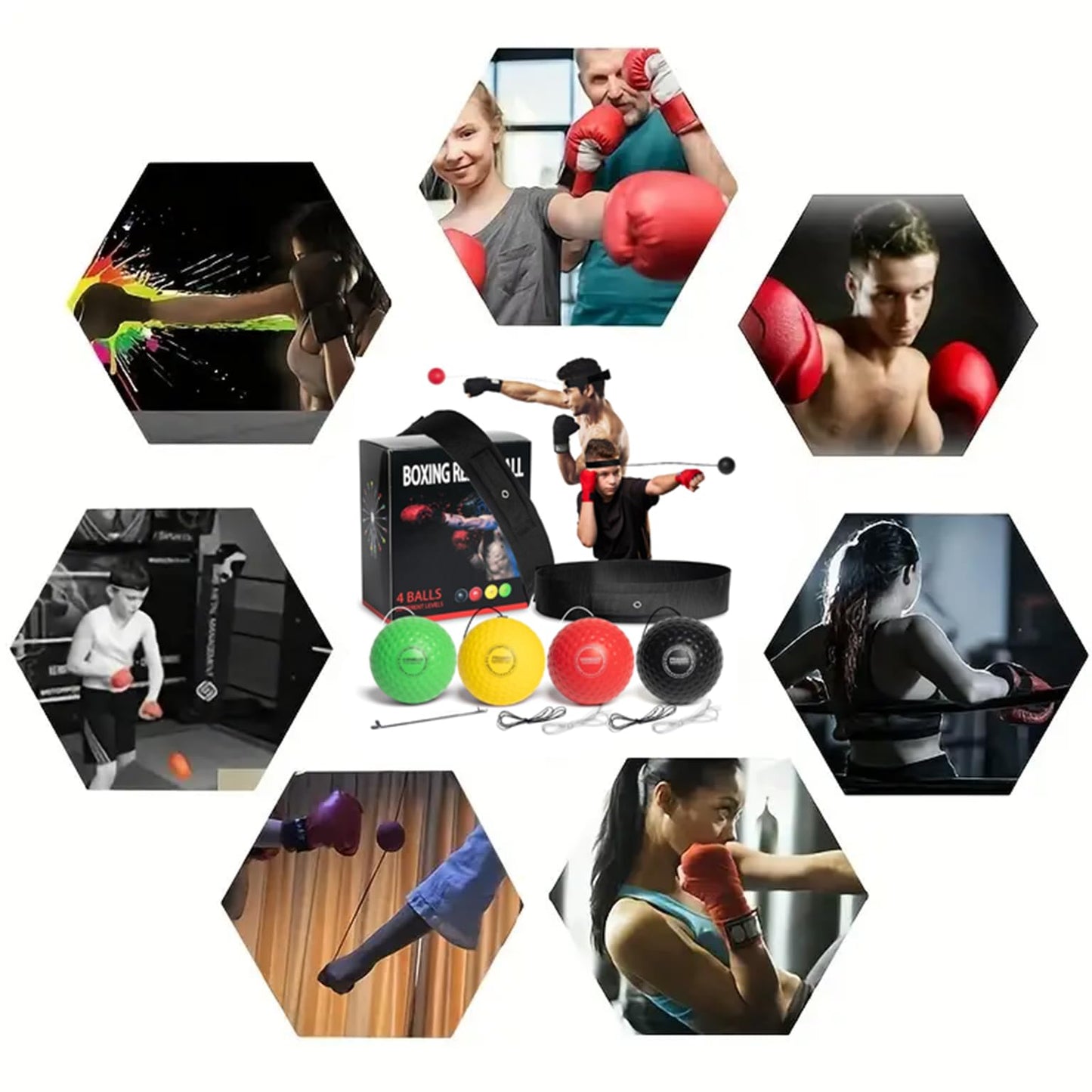 4 Difficulty Levels Boxing Reflex Ball with 1 Adjustable Headbands,MMA Training Equipment,Punching Ball,Perfect for Fight Reaction,Hand Eye Coordination,Punching Speed,Agility, for Adults and Kids