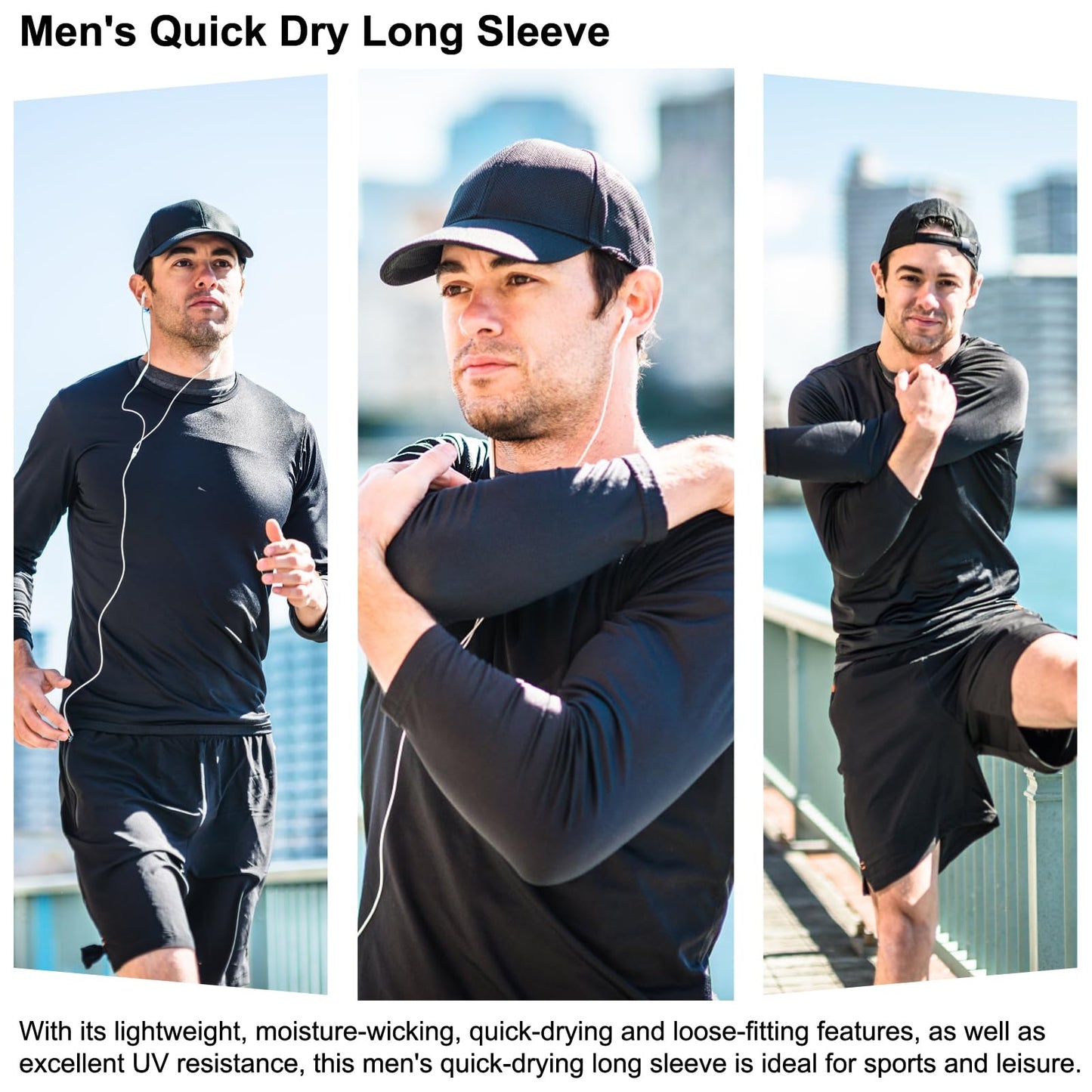 HovSiyla Long Sleeve Shirts for Men Moisture Wicking Mens Tee Shirts Workout Sun Protection T Shirt for Running 5 Black L