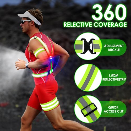 Copkim LED Running Vest Lighted Reflective Running Gear High Visibility Reflective Adjustable Rechargeable Safety Night Gear for Walking Runner Men Women