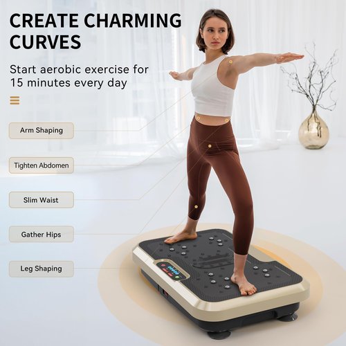 Vibration Plate Exercise Machine with Remote Control - Full Body Workout Platform with 200 Speed Settings for Weight Loss & Muscle Toning - Quiet Home Fitness Equipment, Supports 330lbs (Golden)