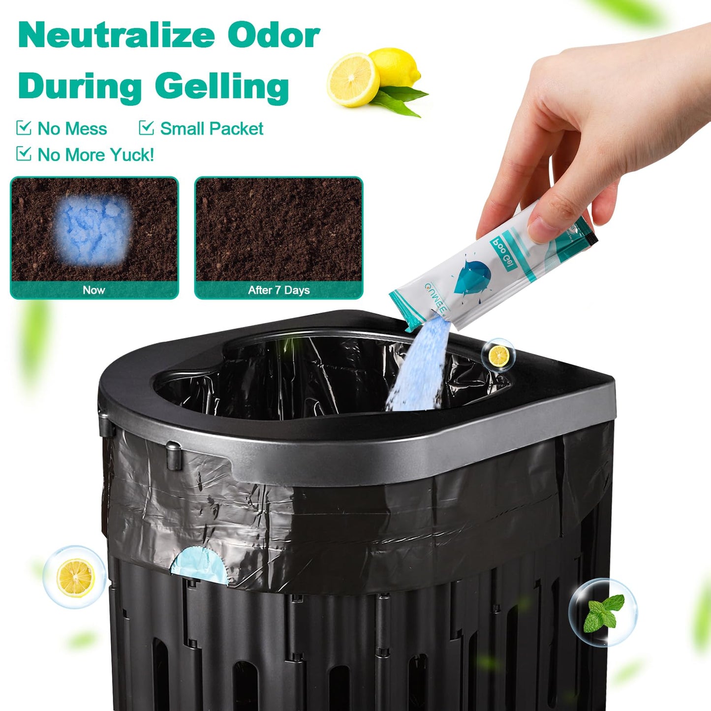 60 Portable Toilet Bags with Poo Gel Set, 8 Gallon Camping Toilet Bags with Absorbent Gels, Waste Bags, Leak-Proof Trash Bag for Camping Potty, Traveling