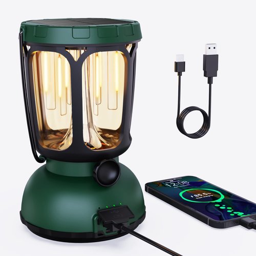 Raynic 6000 LED Camping Lantern, 650LM Hand Crank Solar Battery Powered Rechargeable Lantern