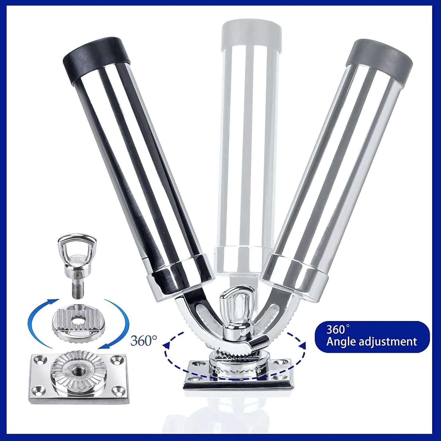 All Angle Deck-Mount Adjustable Fishing Rod Holder - 360° Adjustable - Flange Mount 90 Degrees, Marine Quality