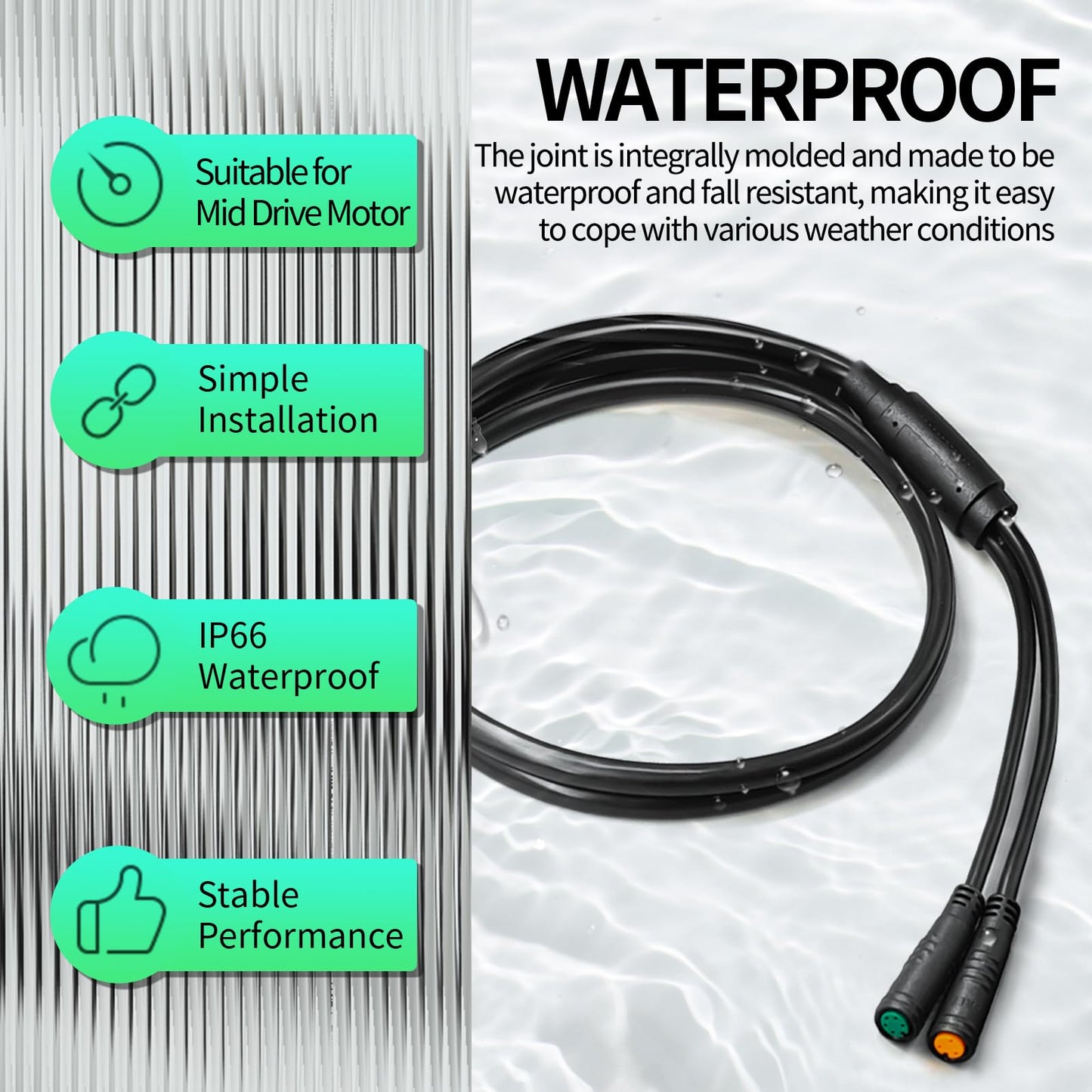 FOBOXCHD Electric Bicycle Signal Cable 1T4/1T5, Connecting Controller to Display, Throttle, Light Function, 150cm Length (1 to 2)