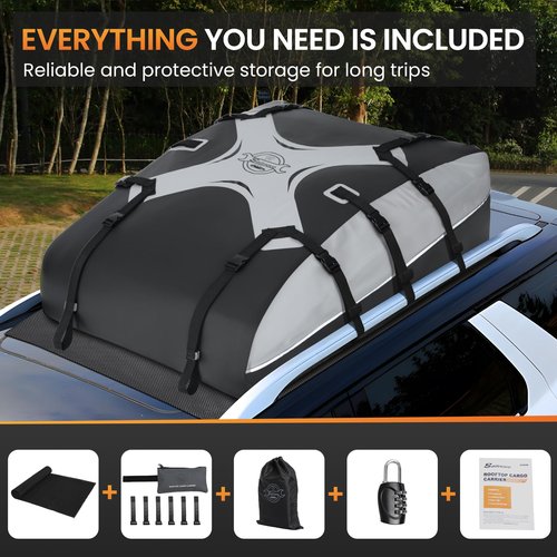 Sailnovo Rooftop Cargo Carrier Car Roof Bag 20 Cubic,Waterproof Cargo Roof Bag for Most Vehicles with/Without Roof Rack with Strap, Anti-Slip Mat,6 Door Hooks(Classic Gray-Black)
