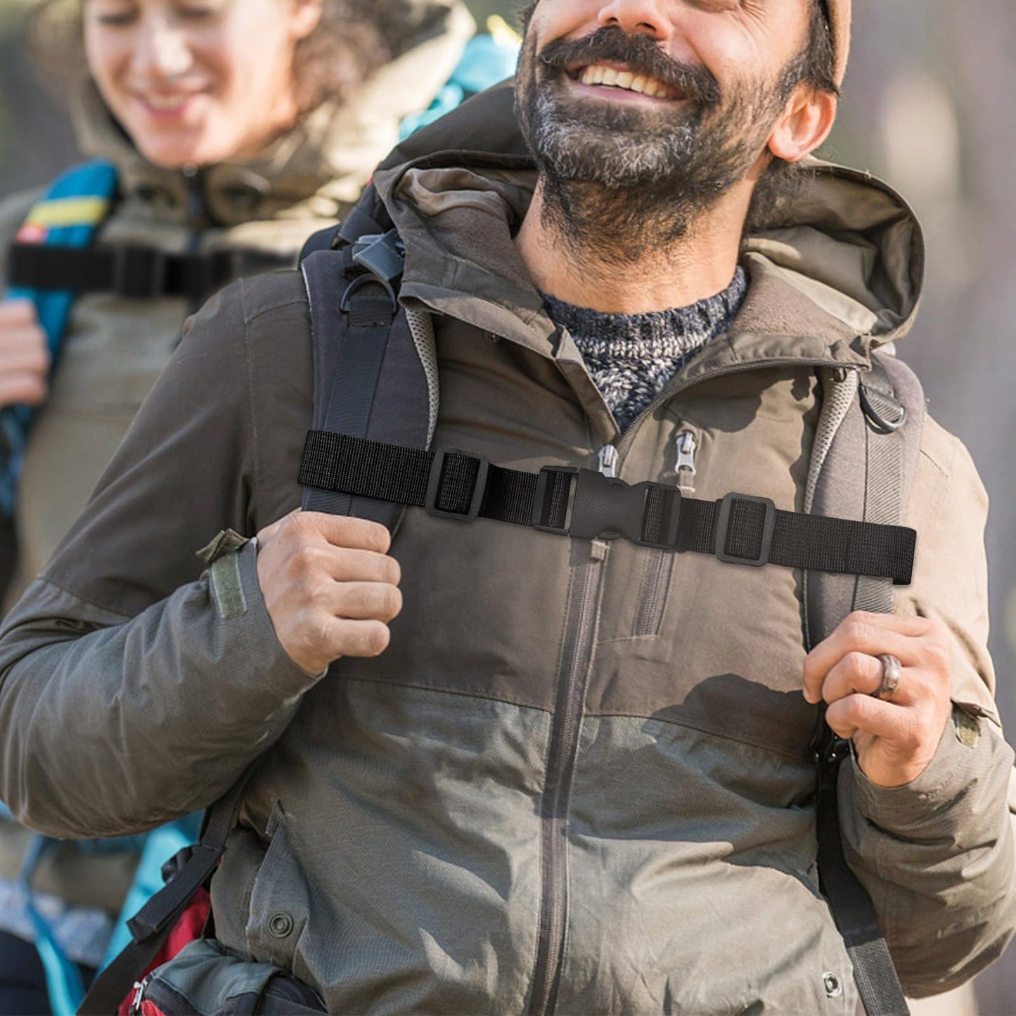 4 Pcs Non-Slip Backpack Chest Straps, Heavy Duty Adjustable Adult Universal Backpack Sternum Strap Chest Belt with Quick Release Buckle for Outdoor Camping Hiking Jogging (Black)