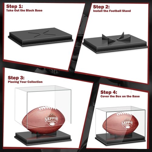Leffis Football Display Case, Acrylic Football Case Display Case, Memorabilia Display Cases with Removable Built-in Football Display Stand for Autographed Football (No Assembly Required)