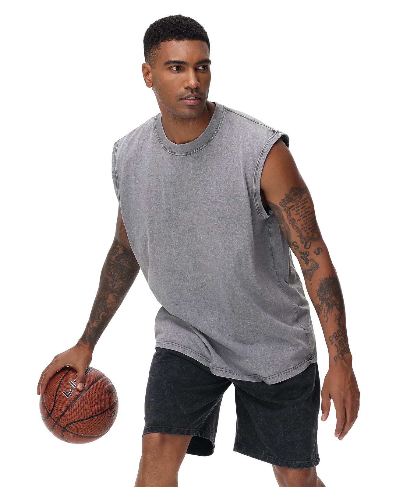 SnowElve 3 Pack Mens Workout Tank Tops Sleeveless Tee Shirts Men Muscle Shirt Gym Acid Wash T Shirts Running Beach Loose Fit Tee(BUGYBK,3XL)