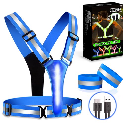 BEBJUIL LED Reflective Vest,3 Pack Light Up Running Gear with Reflector Armbands,High Visibility Reflective Glow Belt,Rechargeable Light Up Running Vest for Running,Jogging,Walking,Cycling