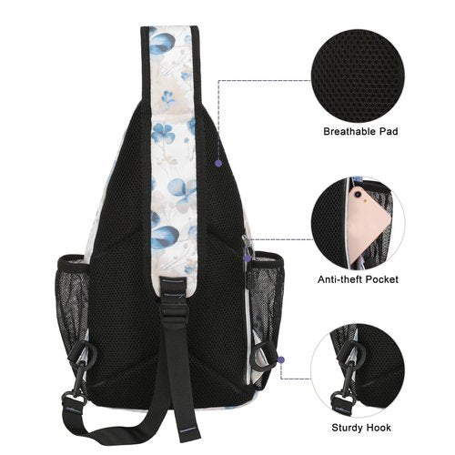 MOSISO Crossbody Sling Backpack, Portable Travel Hiking Daypack Chest Sling Bag Casual Daypack One Strap Chest Backpack for Women Men Outdoor Hiking Travel, Smudged Floral