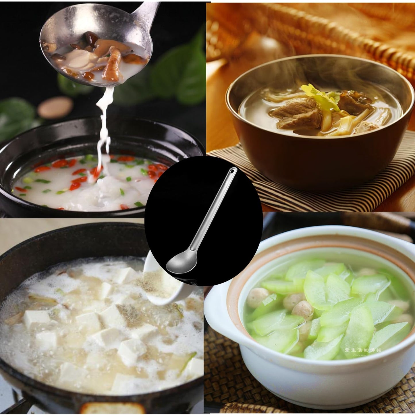 FJYXCHENXM Backpacking Stainless Steel Long-Handled Spoon with Carry Bag for Camping and Hiking, 21.8cm