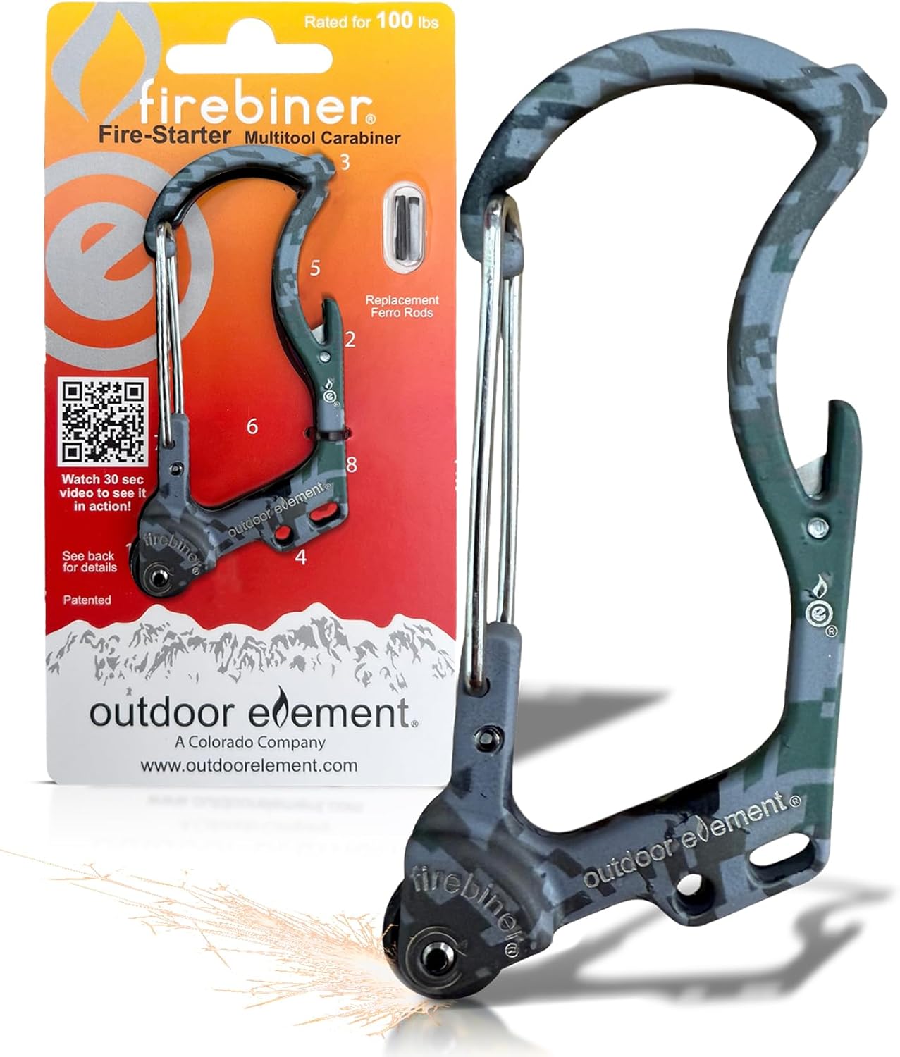Firebiner 6-in-1 Fire-Starting Carabiner EDC Emergency Multitool -Keychain,Utility Blade,Bottle Opener,& More