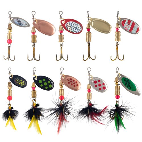 YPWUE Rooster Tail Fishing Lures – 10pcs Inline Spinner Baits Kit for Trout, Bass & Salmon – Effective in Freshwater, Streams & Fast Currents