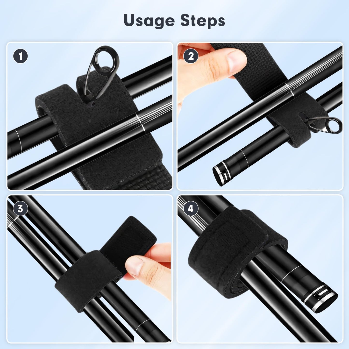 Fishing Rod Straps, 6Pcs Fishing Rod Ties Stretchy Fishing Pole Straps Fishing Rod Wrap Fishing Rod Accessories, Black