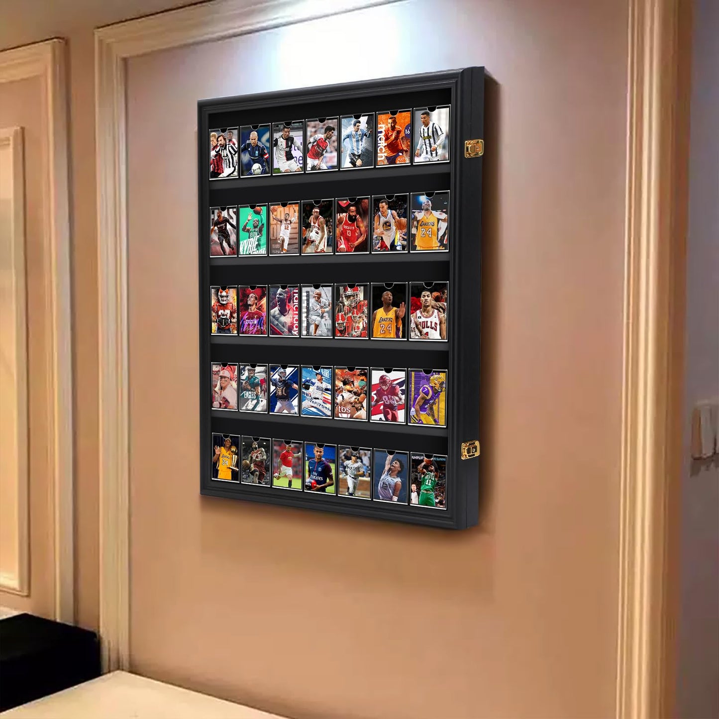 WGOS Card Display Case, 36 Graded Sports Card Display, for Trading Cards, Basketball, Football, Hockey, with UV Protection Acrylic, Lockable Wall Display Frame (Vertical 1-Pack)