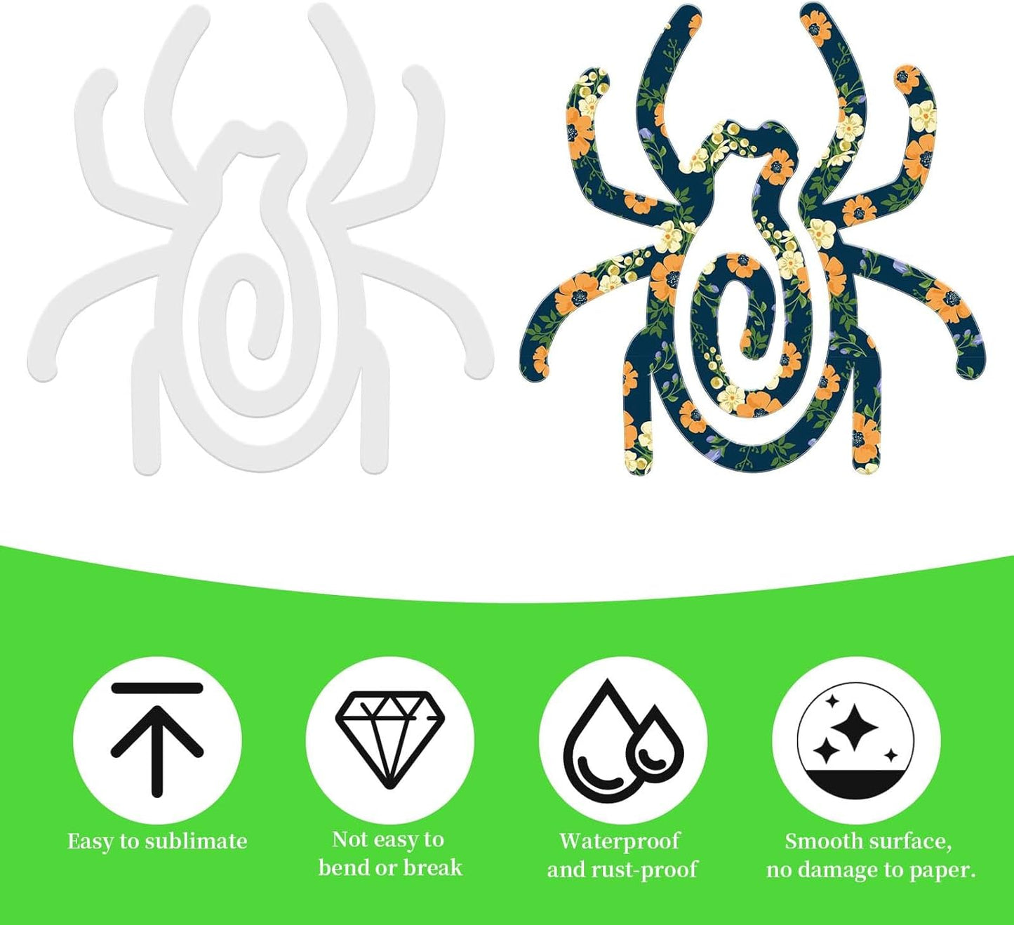 5pcs Giant Sublimation Blanks Acrylic Paper Clips, 3.15x3in Jumbo Funny Spider Shape Heat Transfer Paperclips DIY Prank Gifts Sublimation Bookmark Fasteners for Office School Home Teacher Use