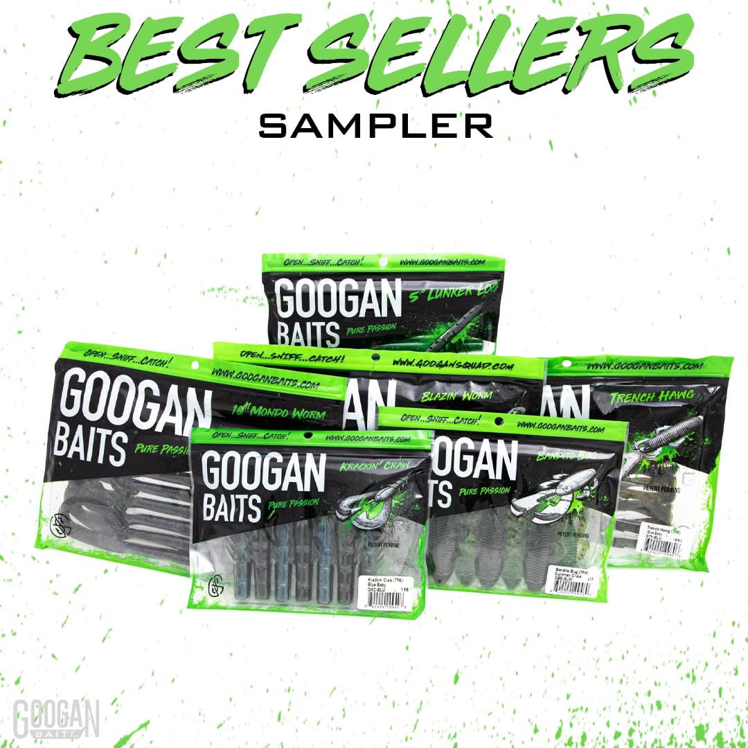 Googan Squad Baits Sampler – Soft Plastic Lure Kit for Bass Fishing – Includes Bandito Bug, Blazin’ Worm & More – Freshwater & Saltwater Compatible