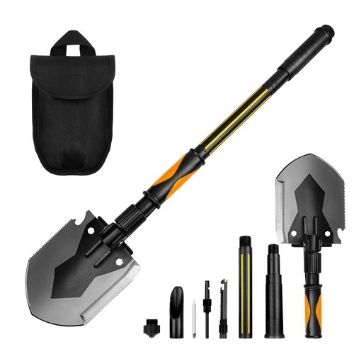 Survival Camping Shovel Multifunctional Folding Shovel Heavy Duty Alloy Steel Tactical Shovel with Saw for Hiking, Backpacking,Hunting,CarEmergency,Snow,Camping,Gardening, Outdoor Emergency (HS003)