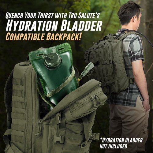 Tru Salute 45L Military Tactical Backpack Large Army 3 Day Assault Pack Molle Bug out Bag Rucksack (Amy Green)