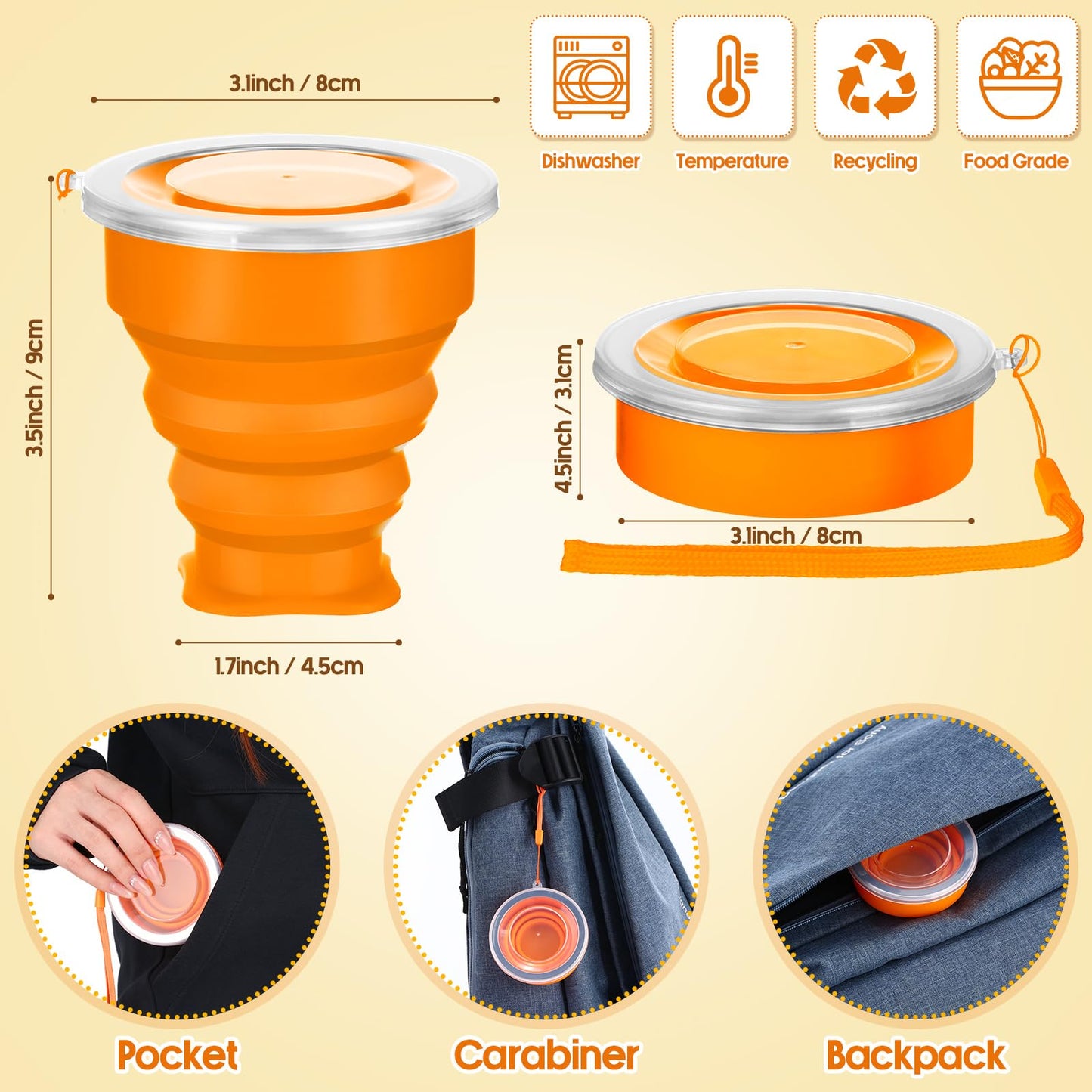 Umigy 24 Pcs Collapsible Travel Cups 6.8 oz/200 ml Silicone Foldable Expandable Cups Reusable Portable Drinking Mugs with Lids for Outdoor Camping Backpacking Hiking Travel