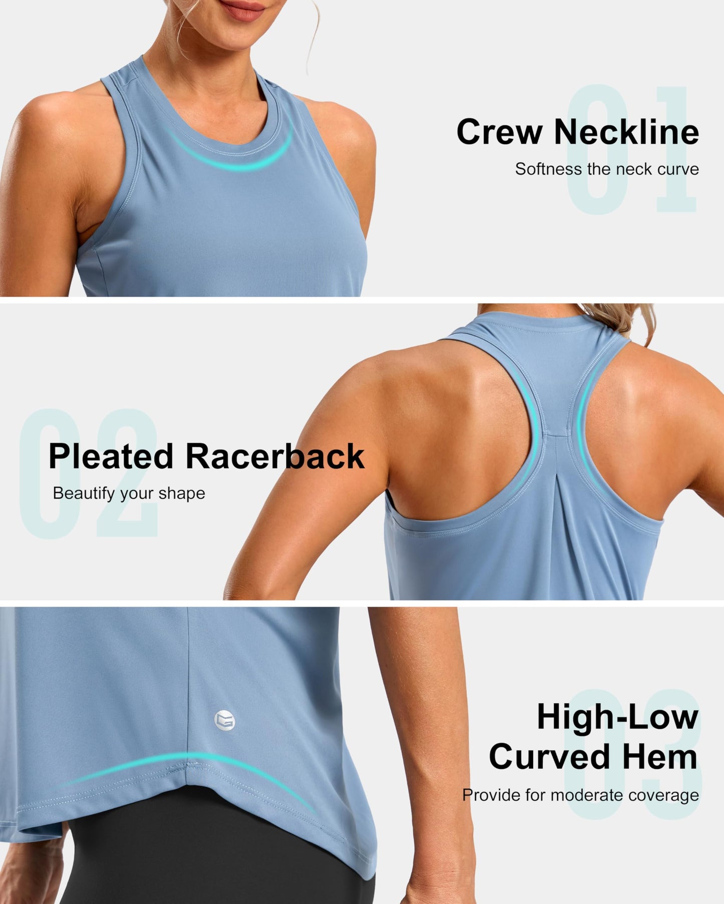 G Gradual Women's Workout Tank Tops Racerback Athletic Yoga Tops Loose Fit Sleeveless Running Gym Sports Shirts for Women(Dusty Blue,XXL)