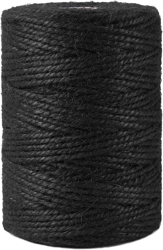 328 Feet 3mm Thick Black Natural Jute Twine, Garden Twine Heavy Duty Industrial Packing Materials String Wrapping, Arts, and Crafts, Halloween Wrapping, Gardening Applications