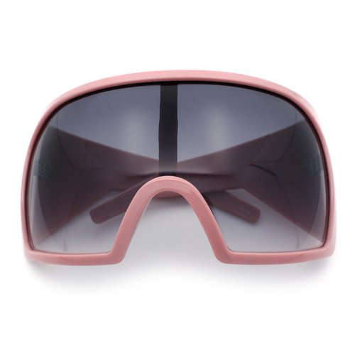 Super Oversized XXL Goggle Style Wrap Around Sport Plastic Sunglasses Pink - Smoke