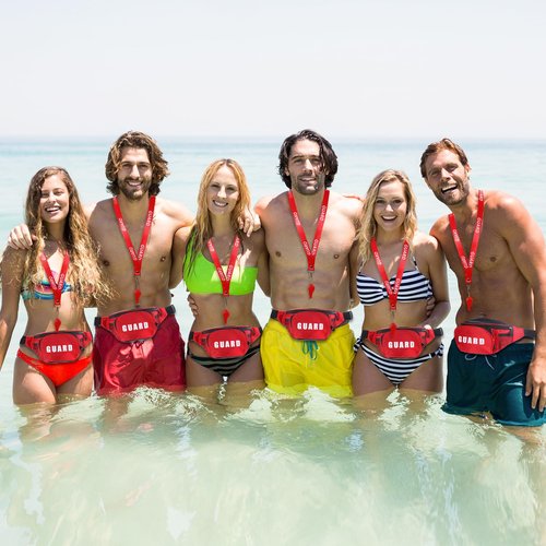 Hiboom 18 Pcs Guard Costume Supplies Guard Fanny Pack with Whistle Lanyard First Aid Hip Pack Whistle with Lanyard Adjustable Strap Zipper Pouch Red Emergency Equipment Set