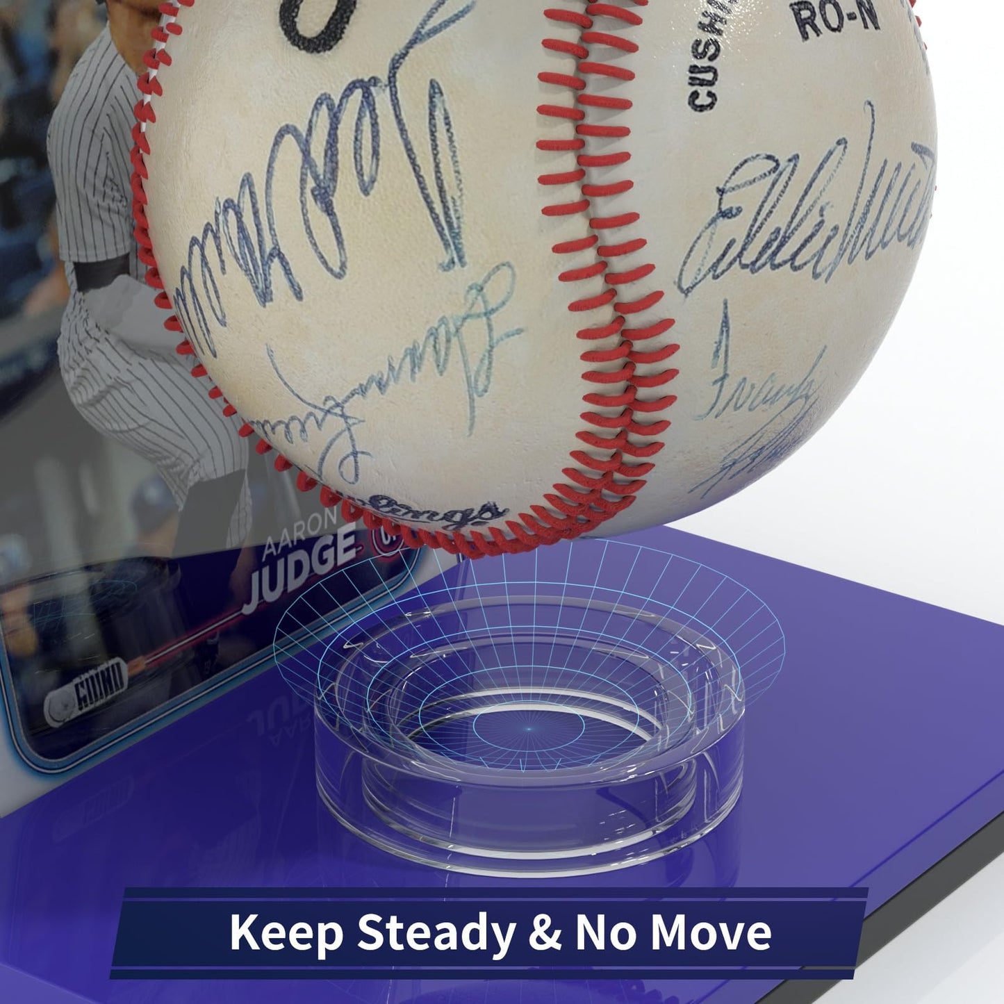 FEMELI Baseball Case Display Holder: 2PCS Acrylic Clear Ball Box with Base/Card Slot-Memorabilia Showcase Autograph Softball Protector Stand (Blue)