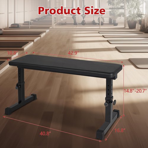 LSKSSNG Flat Weight Bench, Utility Workout Adjustable Height Weight Bench Press with Thick Cushion & Anti-slip Foot Pads, Compact Strength Training for Exercise & Fitness, Home/Gym Easy Assembly
