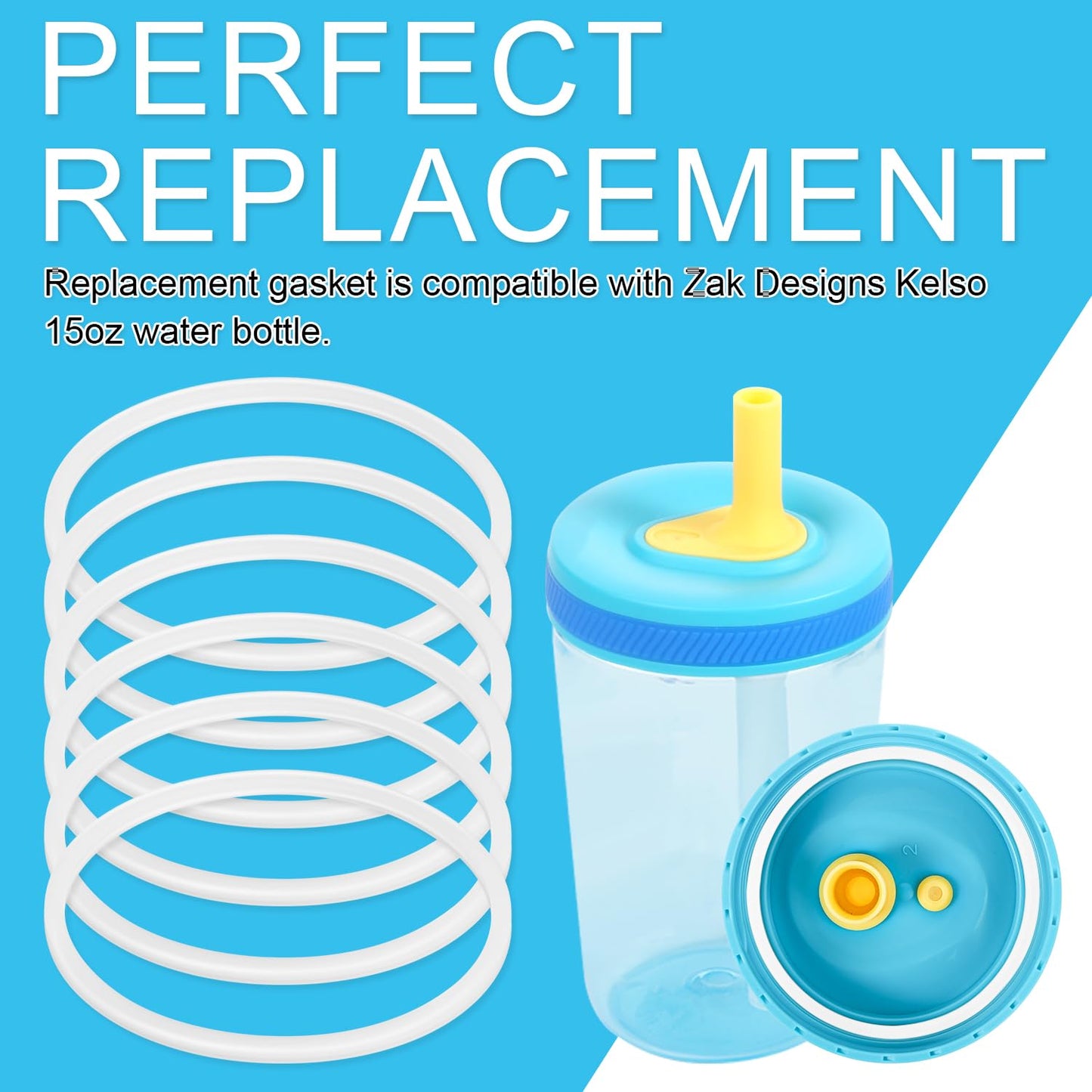 6pcs Replacement Rubber Gaskets for Zak Designs Kelso 15 oz, Leak Proof Silicone Cup Lid Gasket Sealing Ring Accessory for Zak Water Bottle, BPA-Free