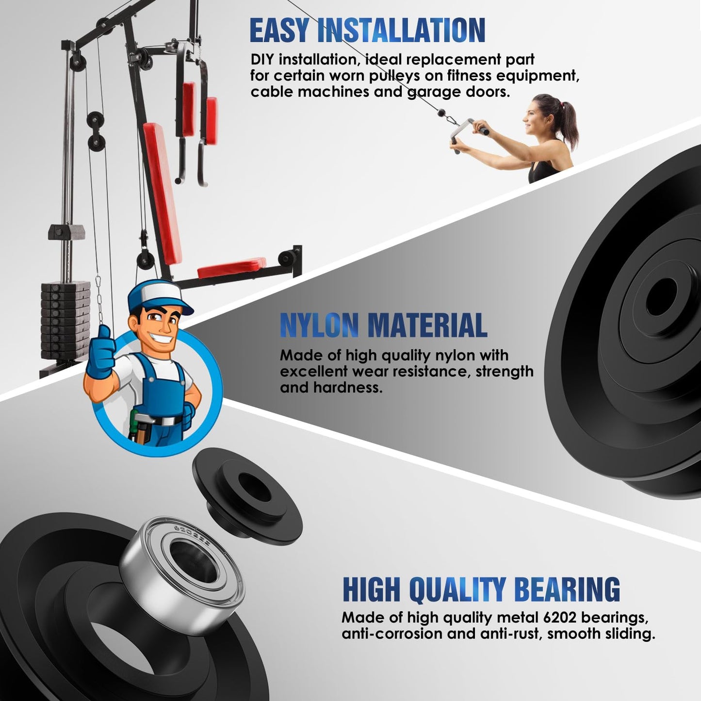 Anobeyi 90mm/3.5" Nylon Bearing Pulley, Cable Pulley Wheel Attachment, Universal Nylon Pulley for Home Gym Equipment Accessories, Pull-Down Smith Machine, Garage, Cable Machine (Black-12pcs)